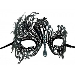 Black Phoenix Filigree Masquerade Mask with Silver Gems