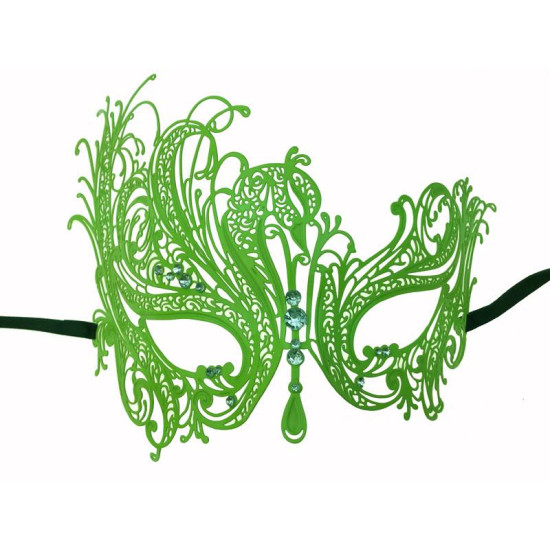 Green Phoenix Filigree Masquerade Mask with Gems