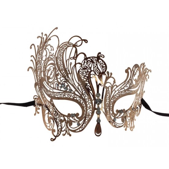 Rose Gold Phoenix Filigree Masquerade Mask with Gems