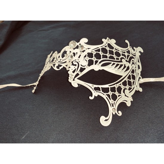 White Filigree Masquerade Mask with Gems