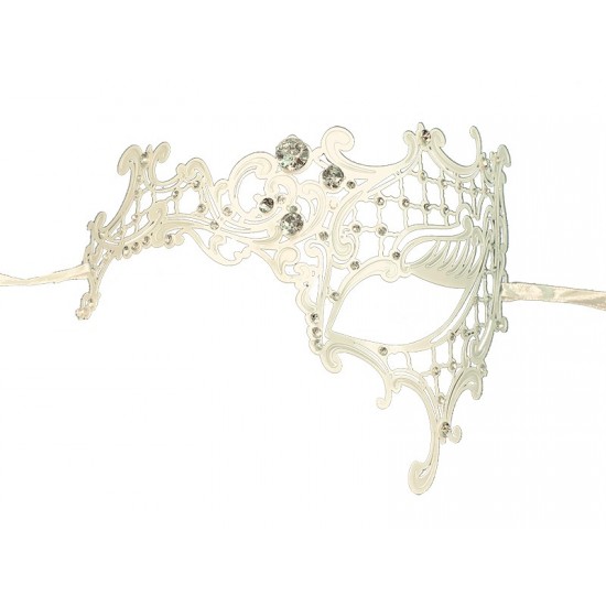 White Filigree Masquerade Mask with Gems