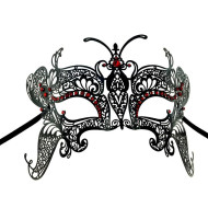 Black Butterfly Filigree Masquerade Mask With Red Gems