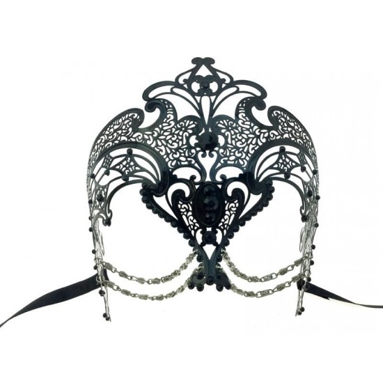 Black Filigree Masquerade Mask with Chains