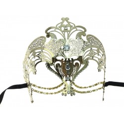 Gold Filigree Masquerade Mask with Clear Gems