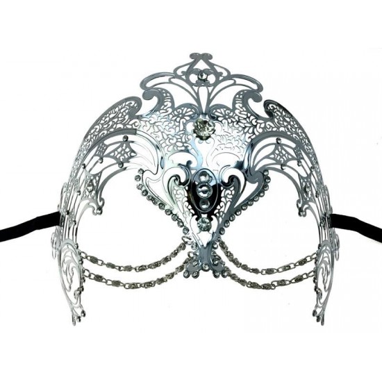 Silver Filigree Masquerade Mask with Clear Gems
