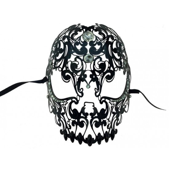 Black Skull Filigree Mask with Blue Gems