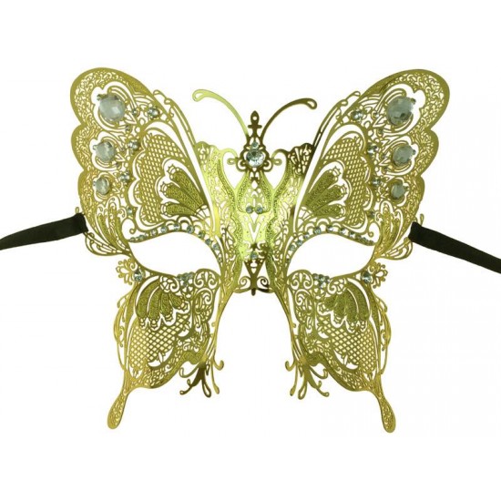 Gold Butterfly Filigree Mask with Clear Gems