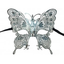 Silver Butterfly Filigree Mask with Clear Gems