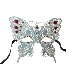 White Butterfly Filigree Mask with Red Gems White Butterfly Filigree Mask with Red Gems
