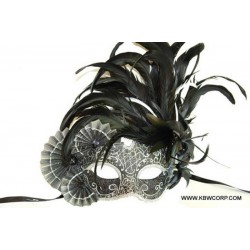Black Silver Feather Rosette Mask