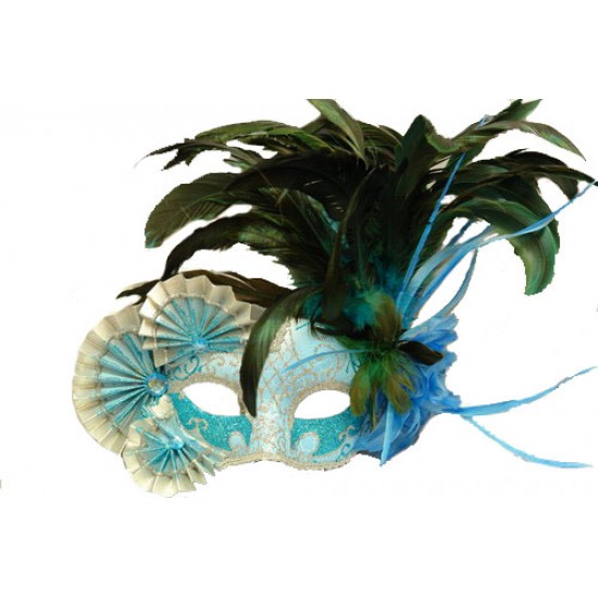 Sky Blue Feather Rosette Mask