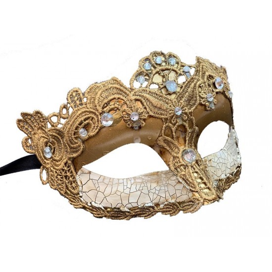 Cracked Gold Lace Masquerade Mask