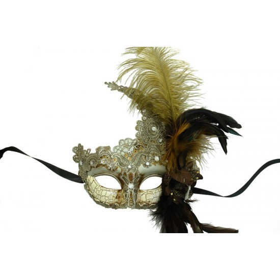 Cracked Lace Feather Mask