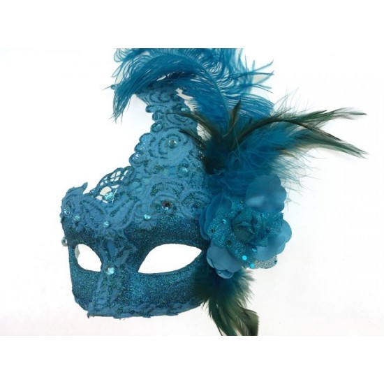 Sky Blue Feather Lace Mask