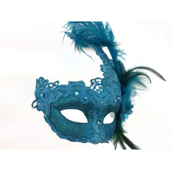 Sky Blue Feather Lace Mask