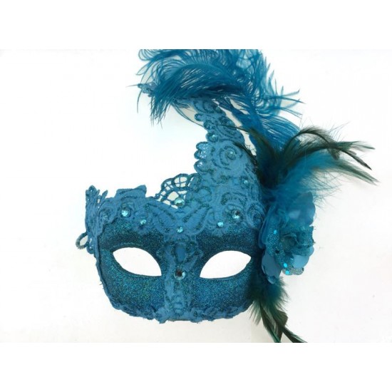 Sky Blue Feather Lace Mask