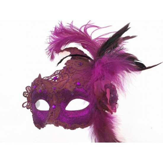 Hot Pink Feather Lace Mask