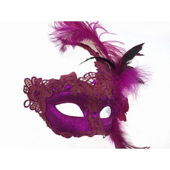 Hot Pink Feather Lace Mask