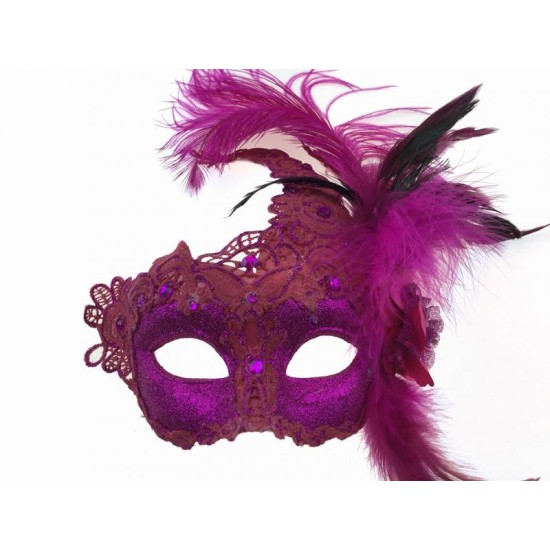 Hot Pink Feather Lace Mask