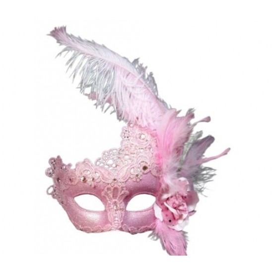 Pink Feather Lace Mask