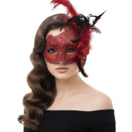 Red Feather Lace Mask