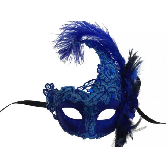 Blue Feather Lace Mask Blue Feather Lace Mask