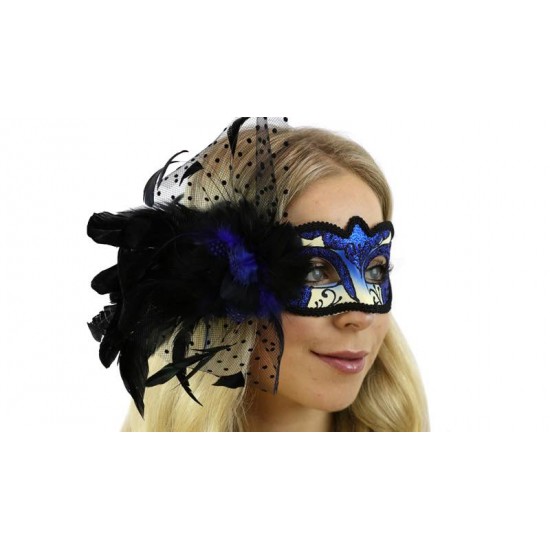 Blue Feather Masquerade Mask