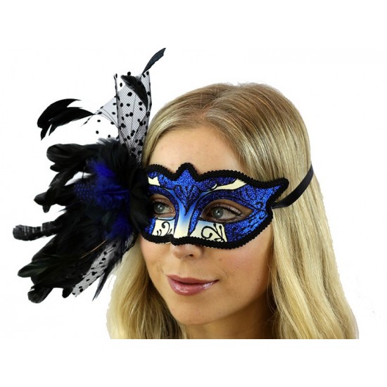 Blue Feather Masquerade Mask