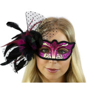 Hot Pink Feather Masquerade Mask