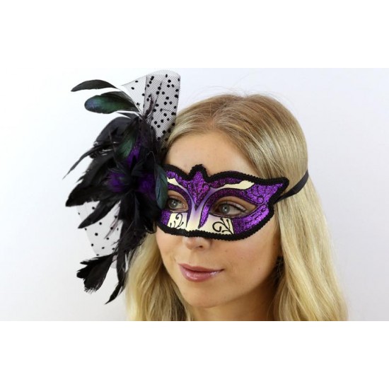 Purple Feather Masquerade Mask
