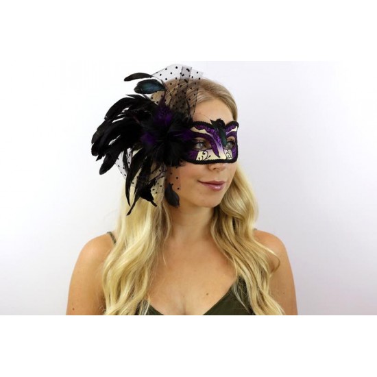 Purple Feather Masquerade Mask