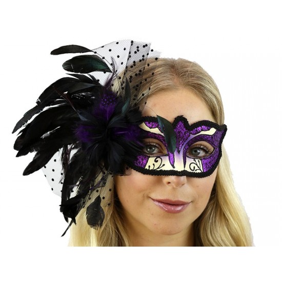 Purple Feather Masquerade Mask
