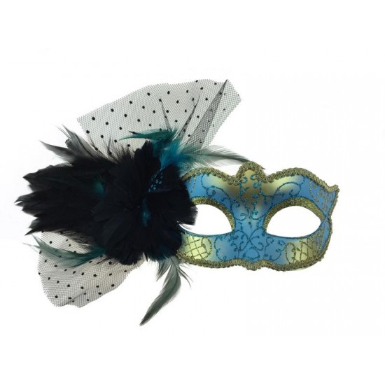Sky Blue Feather Masquerade Mask
