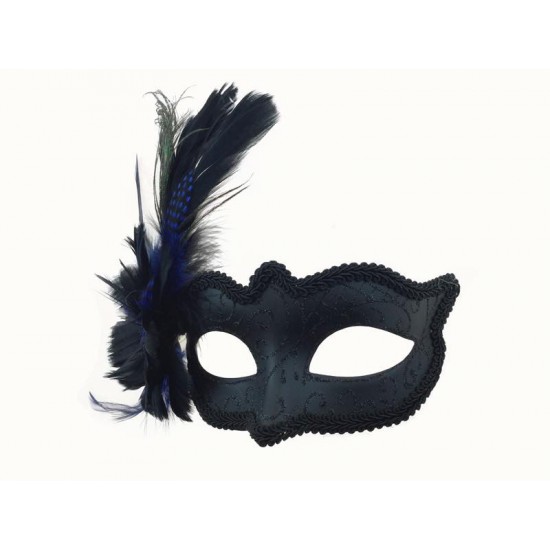 Black Blue Feather Mask