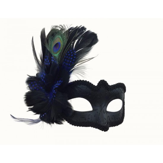 Black Blue Feather Mask