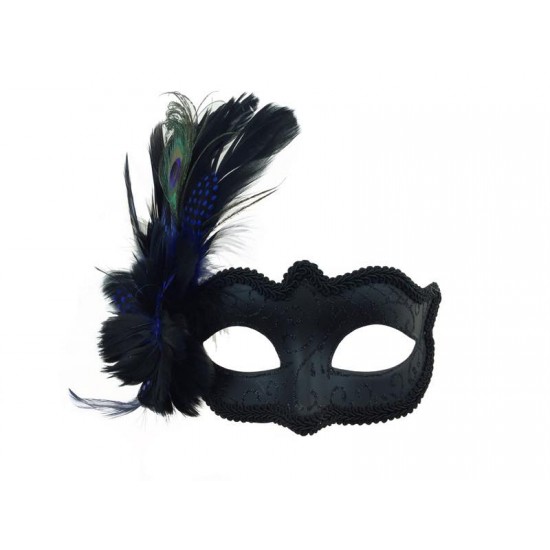 Black Blue Feather Mask