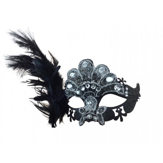 Black Silver Gem Feather Mask Black Silver Gem Feather Mask