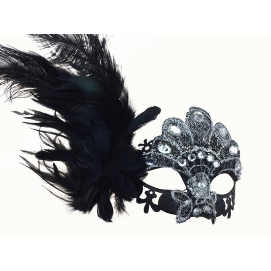 Black Silver Gem Feather Mask Black Silver Gem Feather Mask