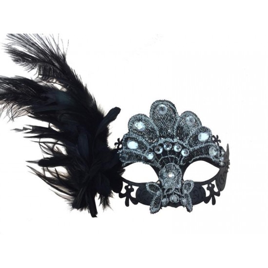 Black Silver Gem Feather Mask Black Silver Gem Feather Mask