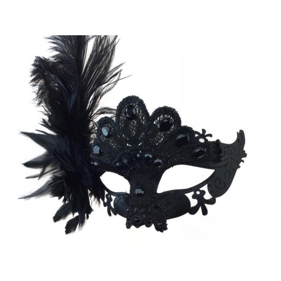 Black Gem Feather Mask