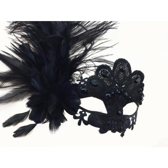 Black Gem Feather Mask