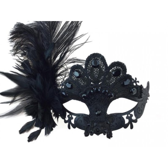 Black Gem Feather Mask