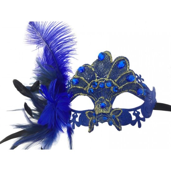 Blue Gem Feather Mask