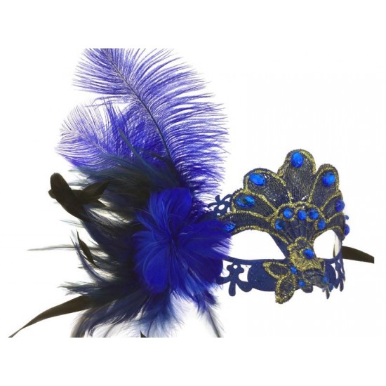Blue Gem Feather Mask