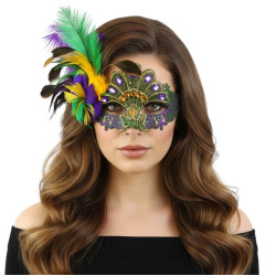 Mardi Gras Gem Feather Mask
