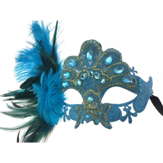 Blue Gem Feather Mask