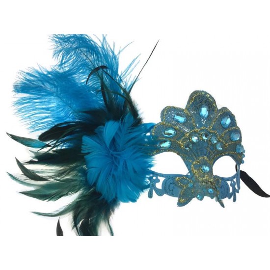 Blue Gem Feather Mask