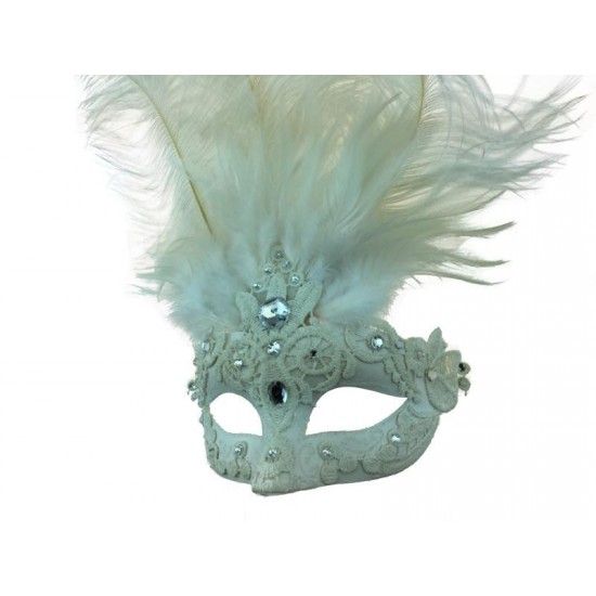 White Lace Feather Mask