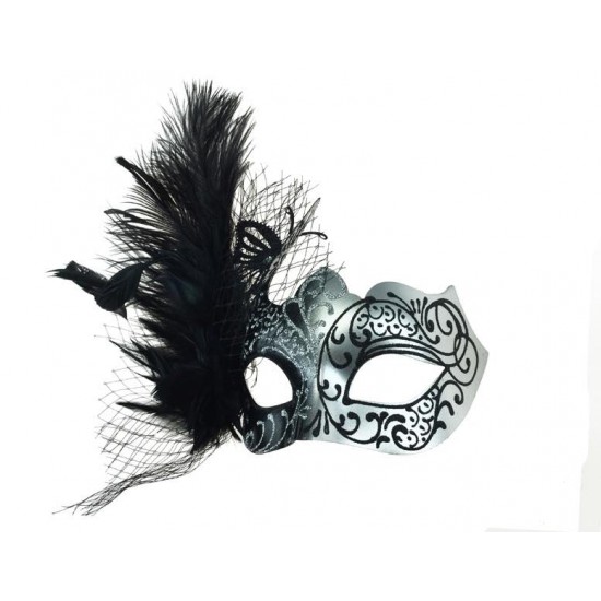Black Silver Feather Mask