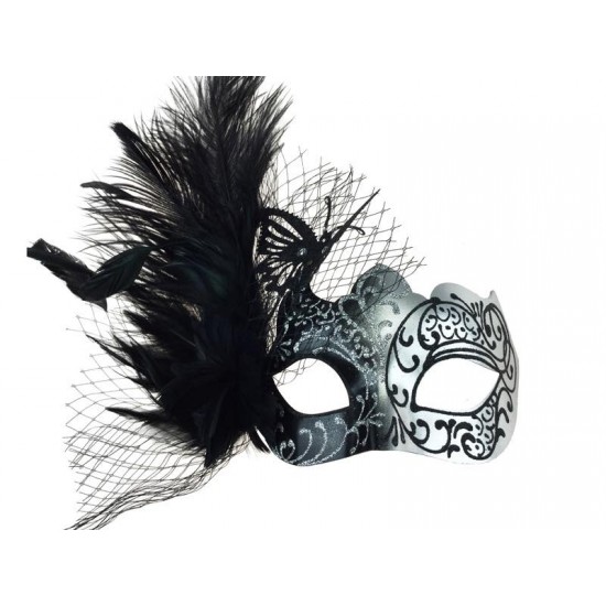 Black Silver Feather Mask